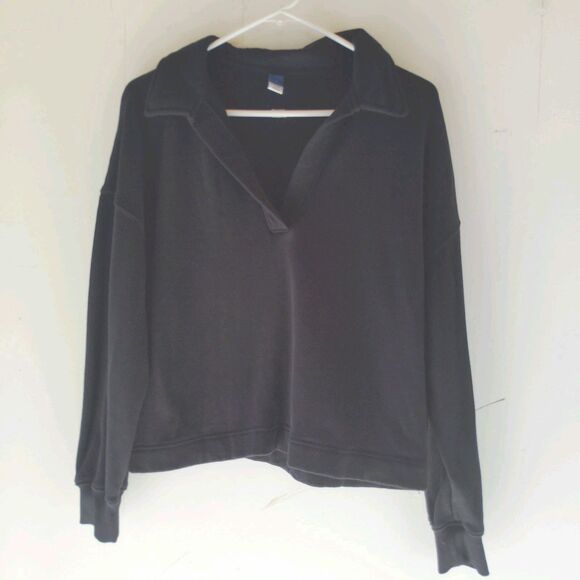 Old Navy black V neck collared fleece sweater Size Small - Picture 2 of 7